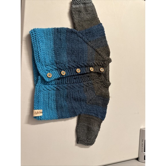 Handmade Toddler Cardigan, Unisex Beautiful Blues/Greys 2-3T see measurements - Picture 4 of 11
